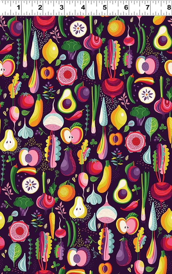 Designed by Helen Dardik for Clothworks, this gorgeous fruit-and-veggie print is from the Floribunda collection.