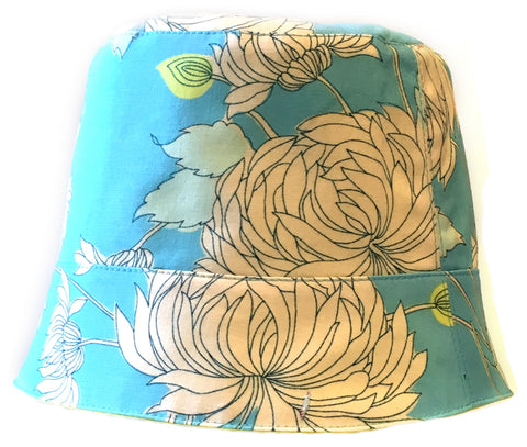Reversible Summer Hat - White Chrysanthemums