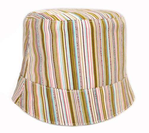 reversible girls' summer hat in multicolored butterflies with stripes