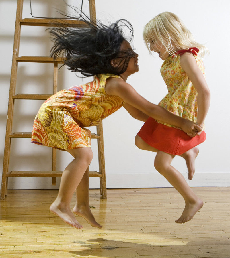 Sunshine yellow print girls' ribbon sundress by Red Thread Design