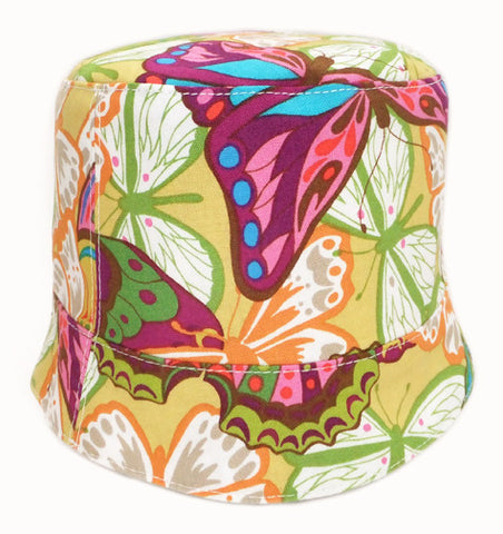 reversible girls' summer hat in multicolored butterflies by Red Thread