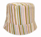 reversible girls' summer hat in multicolored butterflies with stripes 